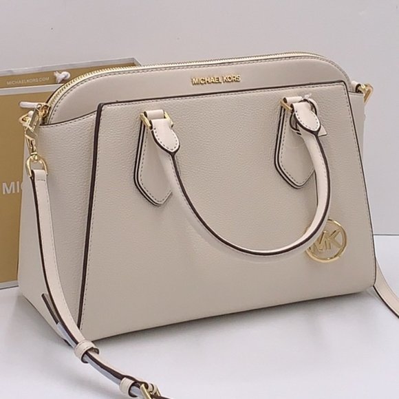 Michael Kors Daria Large Satchel Bag Leather Light Cream - Picture 15 of 16
